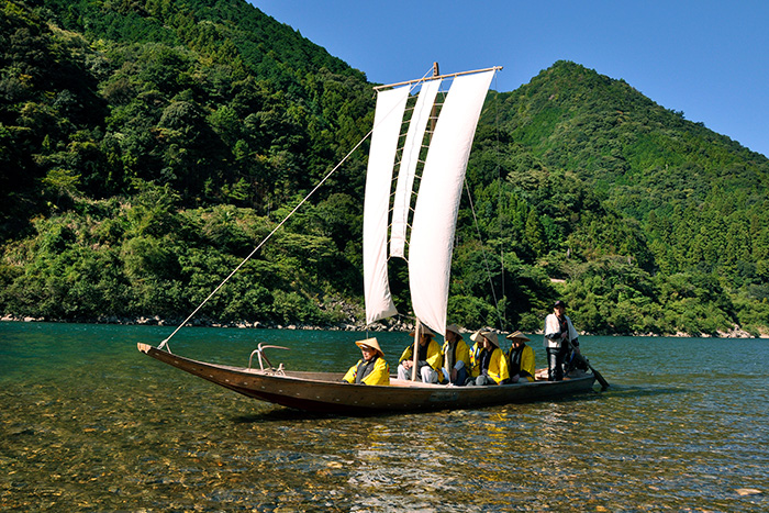 Kumanogawa River on a Sandanbo sail boat